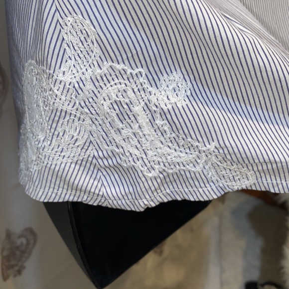 GUESS STRIPED SNAP-DOWN SHIRT MESH/LACE APPLIQUÉ SZ XS - Picture 12 of 16